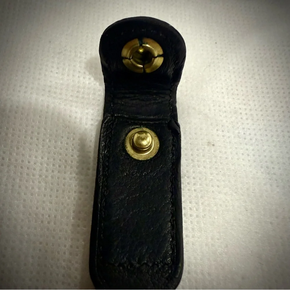 Coach Vintage Black leather Brass Trigger Snap Keychain